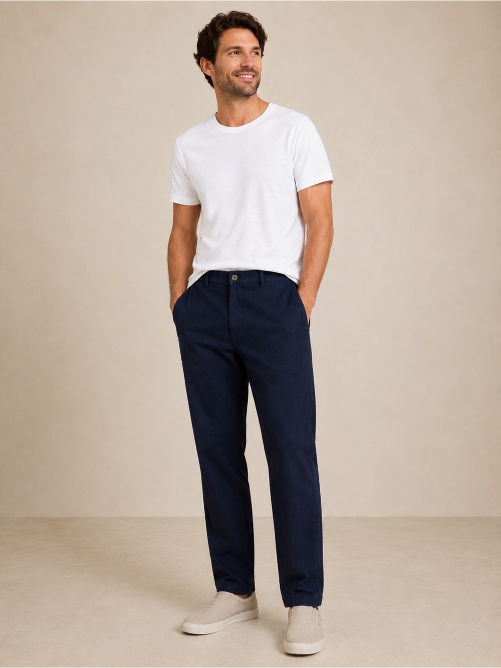 Zara Men’s Navy Linen Blend Straight Fit Pants - Size 32 - Casual Dress Trousers